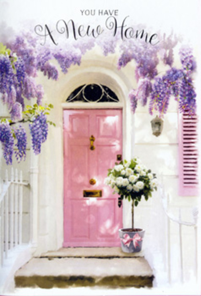 This image captures the tender anticipation of crossing the threshold into a new Yiewsley home, where a painted pink front door is wrapped in the romance of spring wisteria. Overhead and to the side, clusters of lavender blossoms cascade in velvety strands, their gentle purple tones contrasting beautifully against the whitewashed wall. The wisteria hangs as if nature has draped a celebratory garland just for this doorway, similar to how trailing blooms soften the brickwork of older houses around the Yiewsley and West Drayton area. The door itself is a soft, comforting pink, its colour made richer by the way the light grazes across its panels. A single shutter, painted in a complementary pastel, adds charm and creates the feeling of a lived-in, thoughtfully cared-for home. At the base of the step sits a stylish tin bucket, slightly weathered yet elegant, filled to the brim with white and cream roses. Each rose appears meticulously chosen, their heads full and rounded, giving the arrangement a luxurious softness. Interwoven greenery adds movement and a whisper of garden freshness, suggesting stems just trimmed that morning. A satin bow in blush pink encircles the bucket, its ends falling casually like ribbons of light, tying the entire scene together. The air seems to hum with floral sweetness, as though the scent drifts out towards the pavements of Yiewsley, welcoming neighbours and visitors alike. The overall atmosphere is deeply personal-an unspoken message of welcome home, ideal for marking a housewarming, a first night under a new roof, or a quiet celebration of change and hope.