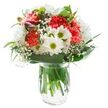 Bringing together the peaceful, welcoming vibe of Yiewsley, this bouquet radiates brightness and tranquillity from its position in a simple, elegant glass vase. Centered around flouncy coral-pink carnations-each bloom bursting with personality and softly crinkled petals-the arrangement is both spirited and soothing. Crisp white daisies beam with vivid green-yellow centres, opening like cheerful faces and echoing the optimism of local spring mornings along Station Approach. Wispy threads of baby's breath drift between the larger flowers, lending a feathery, cloudlike softness that elevates the design to a gentle sophistication. Rich green foliage, a blend of deep, broad leaves and slender, grassy strands, cradles the bouquet, grounding its airy beauty with an organic, garden-fresh feel. Tucked discreetly on the left are magenta-tipped alstroemeria buds, hinting at continued growth and a subtle shift in tones. The water-filled vase reveals the solid stems in their entirety, underscoring a sense of transparency and honesty that feels at home in Yiewsley's community. Bright, even lighting bathes the arrangement, illuminating every petal and leaf without distraction. This beautiful mix-perfect for a joyful birthday on Otterfield Road or to celebrate new beginnings-is an invitation to positivity and warmth, crafted with the careful artistry and local touch expected from an expert florist.